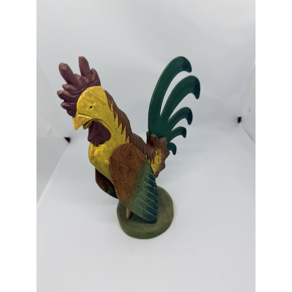 Hand Carved Look Wooden Rooster Figurine - Colorful - 9.6" tall